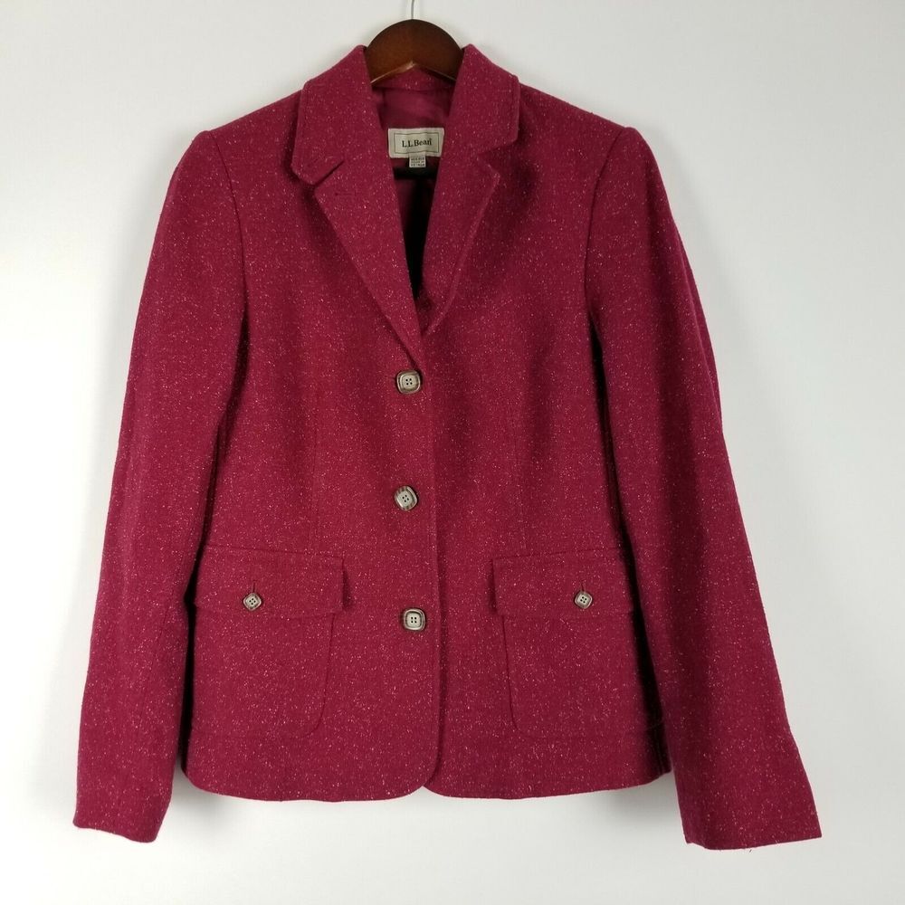 Vintage LL Bean Women's Blazer Suit Jacket Size M‎ Red with White Speckles Work